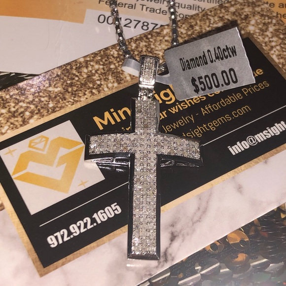 Real diamond cross pendant, 10k white gold vermeil cross charm, NOT CZ, not fake - Picture 10 of 10